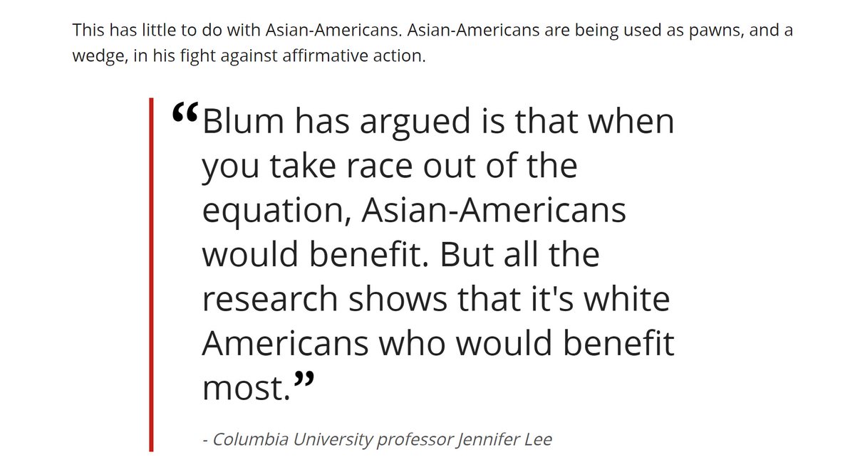 The SCOTUS ruling to strike down race-based admissions at Harvard and U.N.C. is NOT a win for #AsianAmericans Asian Americans have been used as a pawn and a wedge in a fight against #affirmativeaction White students will benefit most from this decision. cbc.ca/radio/asithapp…