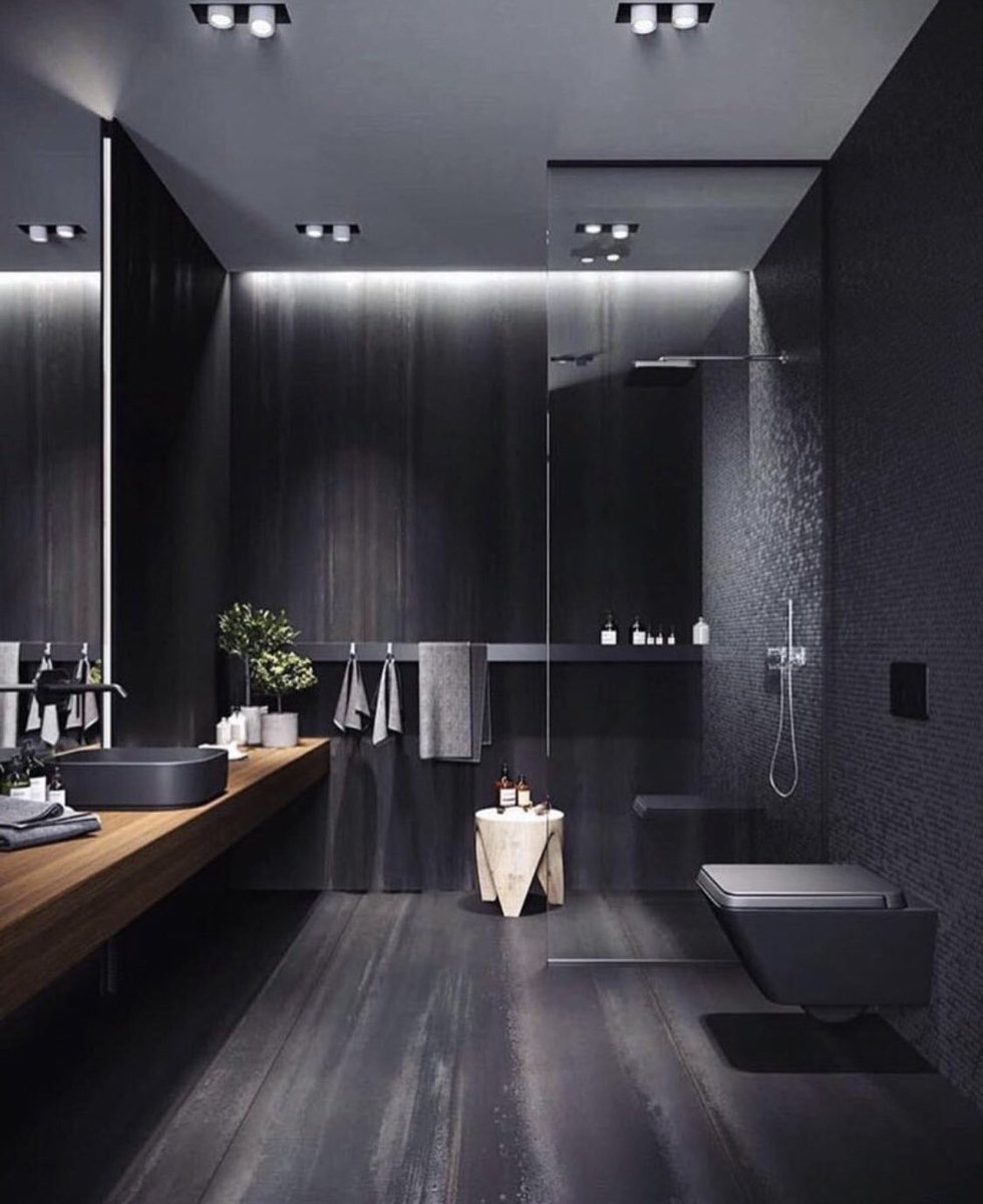 HOUSEPORN___'s tweet photo. Black bathroom design. https://t.co/jdAj4YZhzi