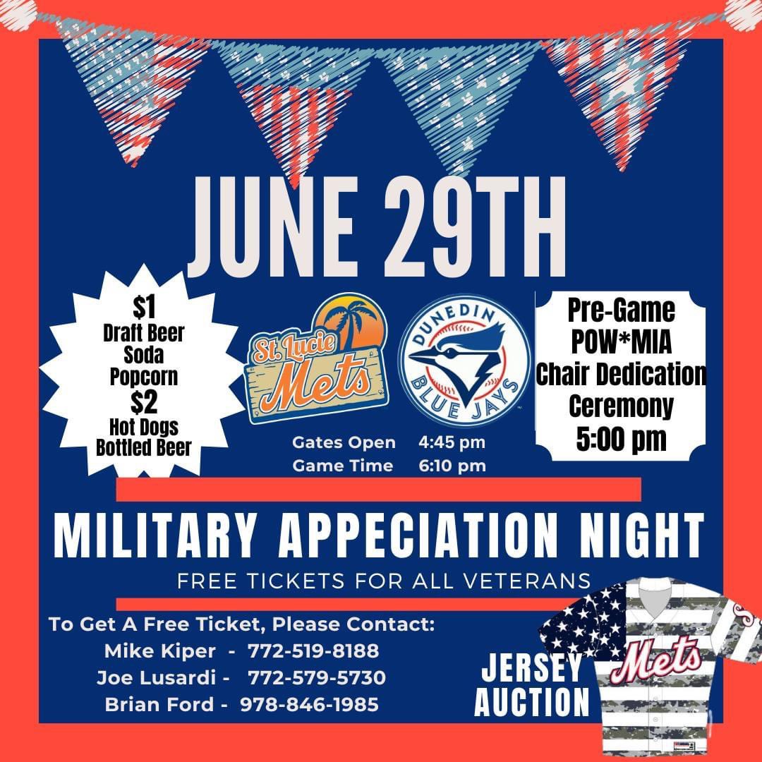 St. Lucie Mets on X: It's Military Appreciation Night! All vets