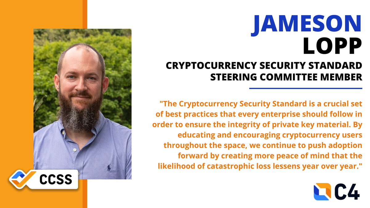 Meet @lopp from our #CCSS committee. A veteran in building multisig Bitcoin wallets and founder of several crypto initiatives, he's a beacon of knowledge. His contributions to #CCSS & commitment to a safer Bitcoin ecosystem are unparalleled. Thanks, Jameson! #CryptoSecurity