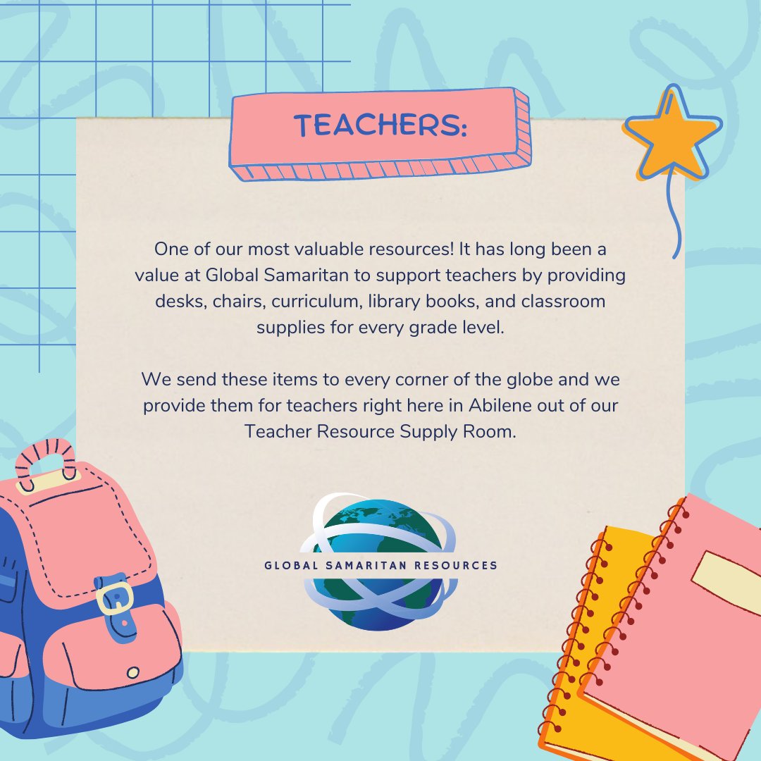 GlobalSamaritan's tweet photo. Help us outfit the classrooms of our local teachers. We have a list on our website of what teachers are asking for. There’s also a button on our website that will lead you to the Amazon wish-list. You can purchase items there and ship directly to us. https://t.co/Wk3QoKuG84 https://t.co/GmBWMD604Z
