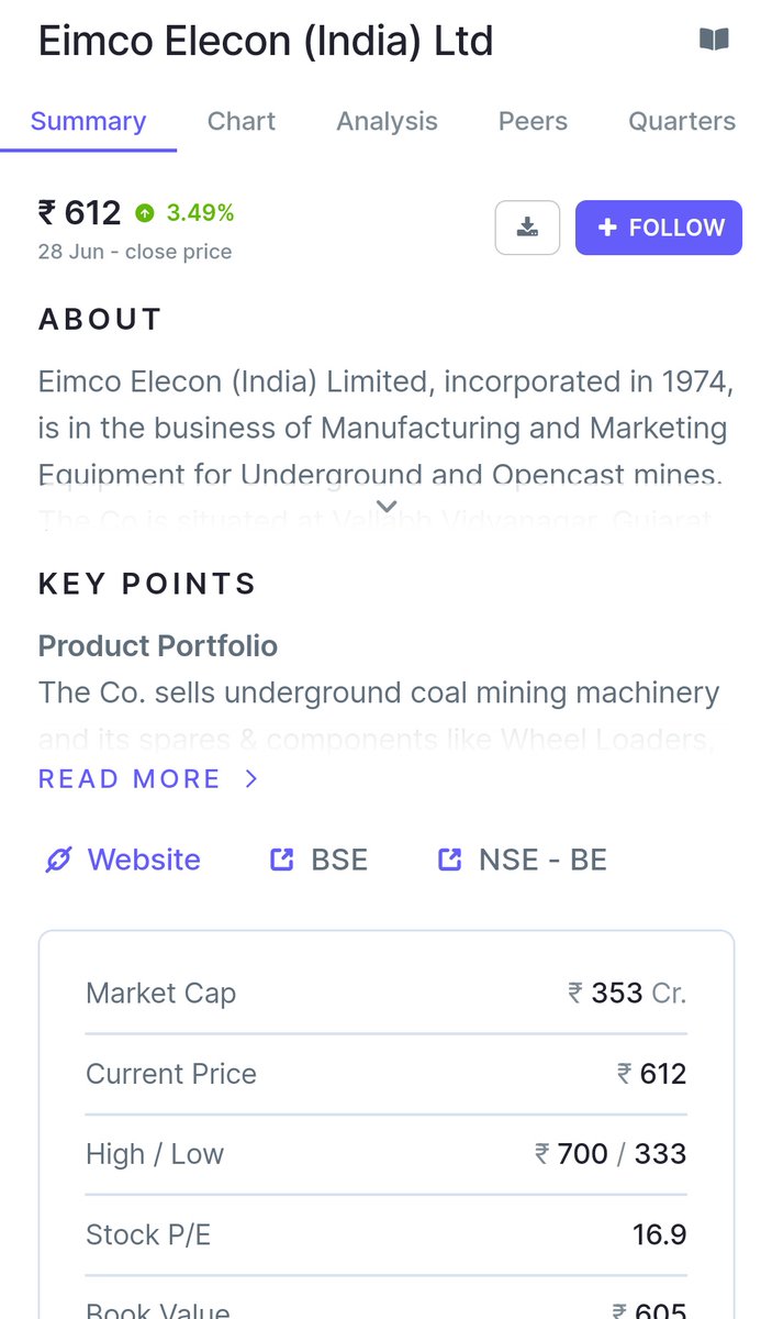 Only listed company which manufactures underground coal mining equipments.
Government looking to push underground coal mining as it causes less pollution as compared to traditional coal mining🤫
Indias 70% energy needs still fulfilled by coal🤩
Unique business model.
#investing