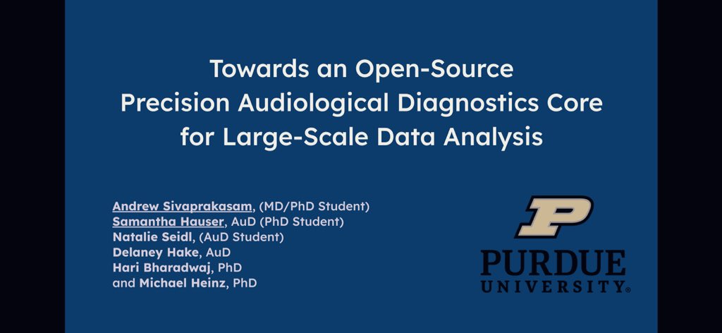 Samantha Hauser (@samanthahauser3) on Twitter photo The innovative Audiology Research Diagnostics Core <a href="/LifeAtPurdue/">Purdue University</a> enables rapid accumulation of audiological data and centralizes data collection to improve clinical translation of hearing research. Learn more at our #VCCA2023 presentation TODAY at 2:15 PM EST! The innovative Audiology Research Diagnostics Core <a href="/LifeAtPurdue/">Purdue University</a> enables rapid accumulation of audiological data and centralizes data collection to improve clinical translation of hearing research. Learn more at our #VCCA2023 presentation TODAY at 2:15 PM EST!
