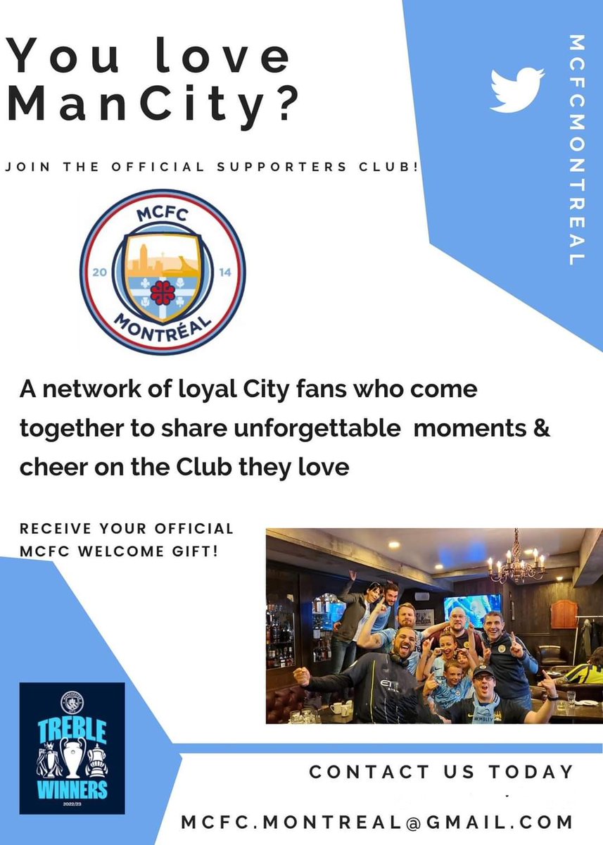 MCFCMontreal's tweet photo. We know the season has only just ended but... We'd be remiss if we didn't let our wonderful fans and followers know that the membership window has already opened for the 23-24 season. You can sign up to join using the link below. https://t.co/PPeM08119B #mcfcosc #mancity https://t.co/7UxXXwIs2l