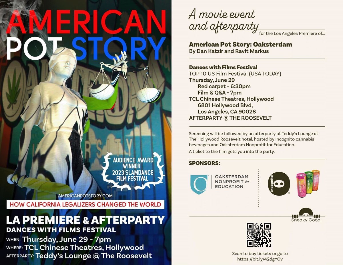 Join us <a href="/Dopeflavors_/">Dope Flavors</a> TODAY at the #LosAngeles documentary premiere of @Thepotstory: Oaksterdam this Thur., 06/29, at 6:30 PM PT at the <a href="/ChineseTheatres/">TCL Chinese Theatres</a> at the <a href="/danceswithfilms/">Dances With Films</a> festival.
 Instagram:
🎟
 Twitter:
 Tickets include access to the after-party at the <a href="/hwood_roosevelt/">Hollywood Roosevelt</a>.