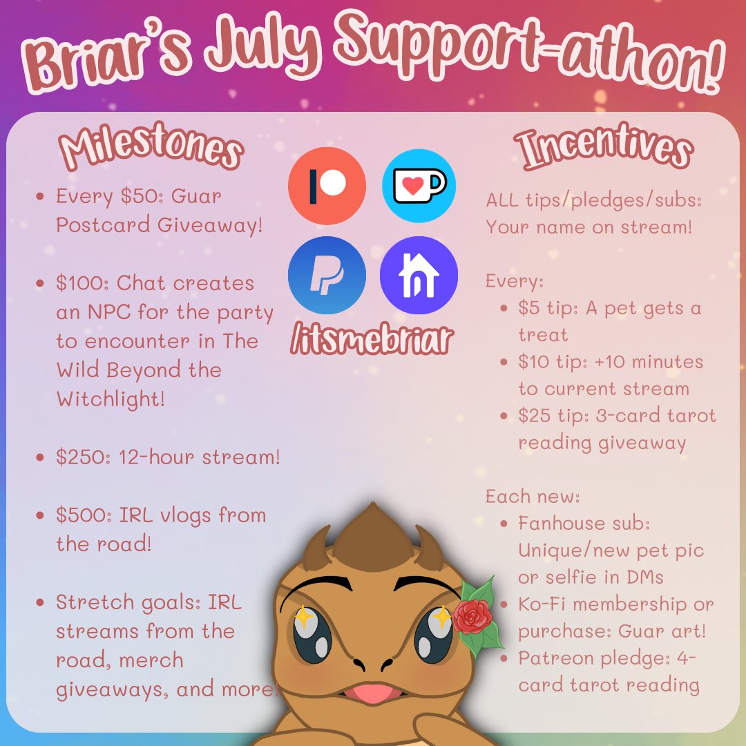 briarbyhart's tweet photo. as many of you know, i’m going back home to cali at the end of july! so, all july long, i’ll be holding support-athon streams on my twitch and youtube!

links below if you’d like to get a head start!🔗✨ https://t.co/BFSqtcnTld