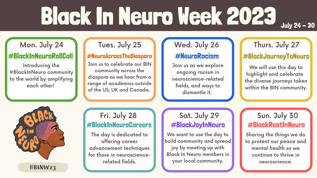 🚨🚨Registration is LIVE for our FOURTH annual Black In Neuro Week, happening this July 24-30th! We’ll have seven days packed with FREE programming that’s open to all. Register now! blackinneuro47.wildapricot.org/event-5325435 And we have a sneak preview of the week for you 👀