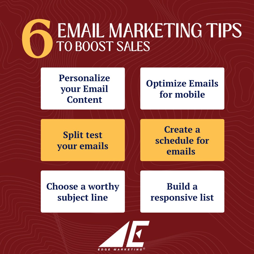 edgemarketingja's tweet photo. Here are 6 Email Marketing tips to take your sales to the next level ���. If you are looking for a reliable Email Marketing service provider, Contact us about our Email Marketing Package! 

📞 876-960-1383
📧 admin@edgemarketingja.com https://t.co/B9JCT8OWLi