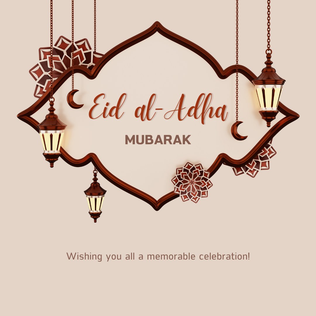 Eid Mubarak to all who celebrate!

May this joyous Eid-al-Adha bring prosperity, harmony, and blessings to you and your family! 🎉🌙✨

#EidMubarak #EidAlAdha2023