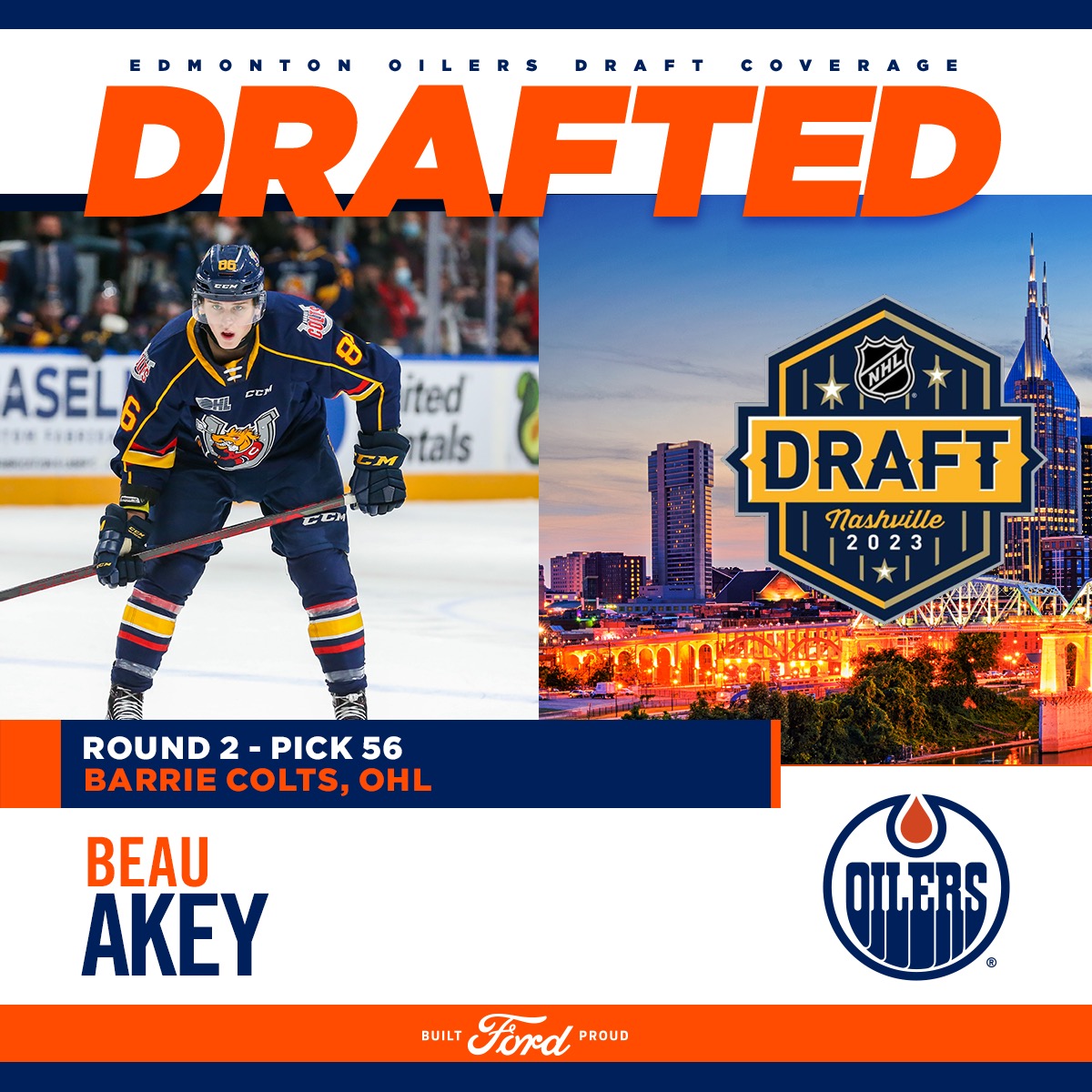 Edmonton Oilers (@edmontonoilers) on Twitter photo With the 56th overall pick at the #NHLDraft, the #Oilers are proud to select right-shot defenceman Beau Akey from the OHL's Barrie Colts!
<a href="/FordCanada/">Ford Canada</a> | #LetsGoOilers With the 56th overall pick at the #NHLDraft, the #Oilers are proud to select right-shot defenceman Beau Akey from the OHL's Barrie Colts!
<a href="/FordCanada/">Ford Canada</a> | #LetsGoOilers