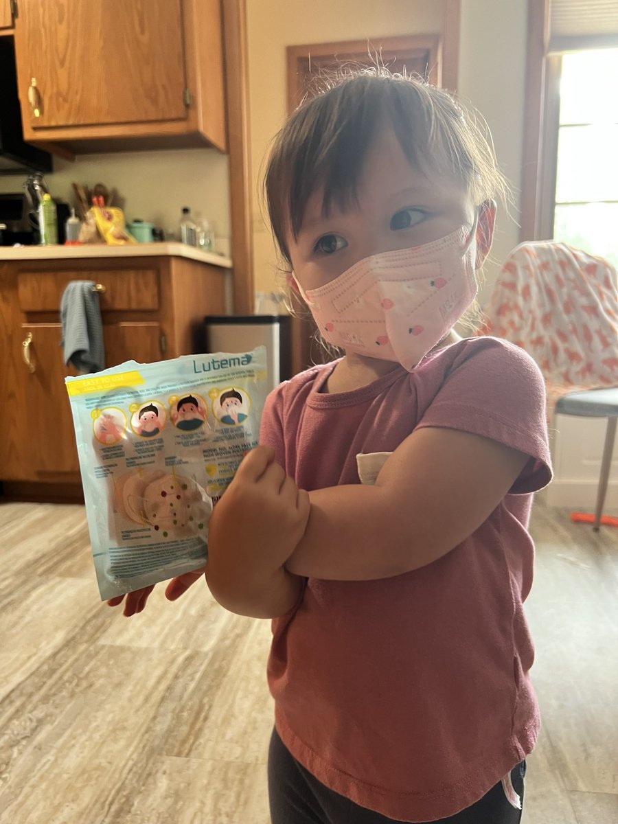 LutemaUSA's tweet photo. Here's 1 year old daughter of Co-founder @officialeddiep !! This cutie is wearing Lutema's M94k Made for very little, cute faces. #wearamask #CanadianWildfires https://t.co/K3TQ1m08ws