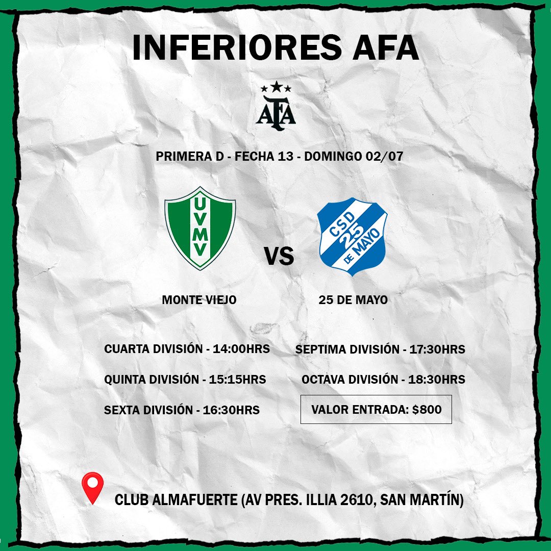 #FutsalAFA ¡Vamos por todo! 

El Verde visitará a @25demivida por la fecha 13 del torneo anual de AFA. La jornada la abrirán nuestras inferiores, previo al encuentro de nuestro primer equipo. Vamos todos juntos por todo 💪🏻💚

#VamosQueVamos #UVMV2023