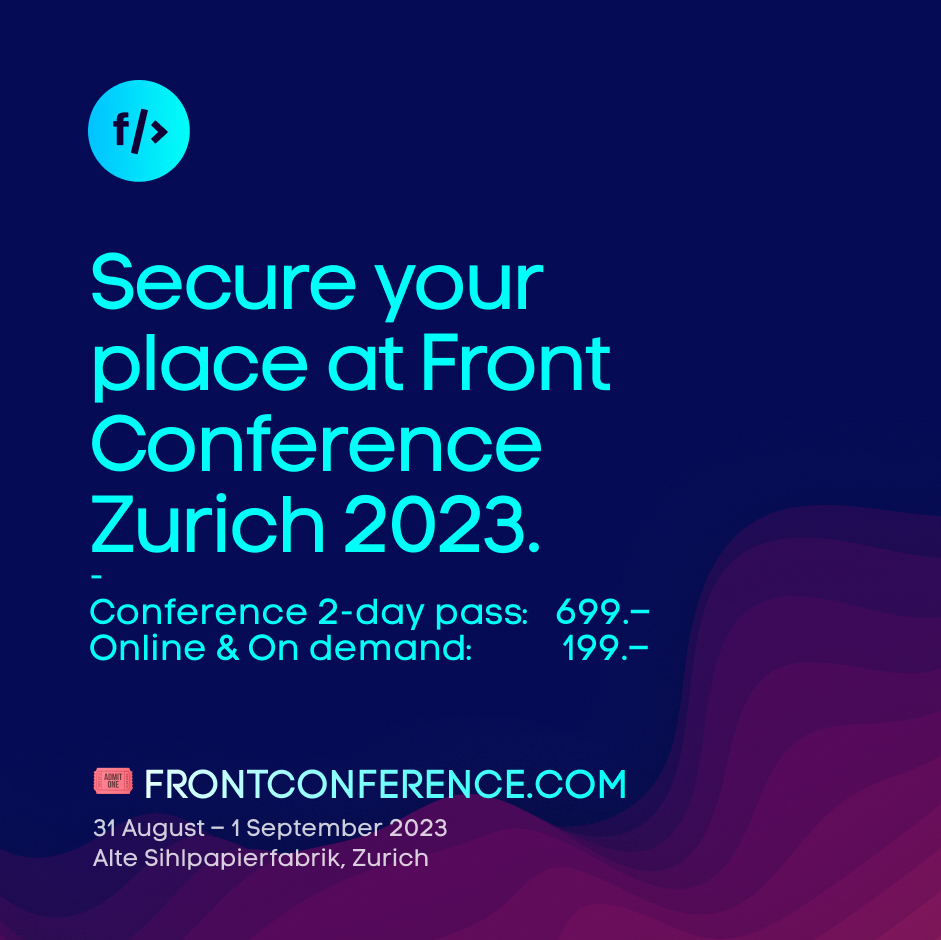 frontzurich's tweet photo. @vitalyf @smashingmag ➡️ Get your tickets now for Front Conference 23 starting from 199.– for remote live streaming! Don't miss out on two days of inspiring talks from the comfort of whatever you are, any time you want. #webdesign #webdev #uxui #frontconference #front23 🎟️ https://t.co/BAIzG6F8Vf https://t.co/jjmuKMp1tC