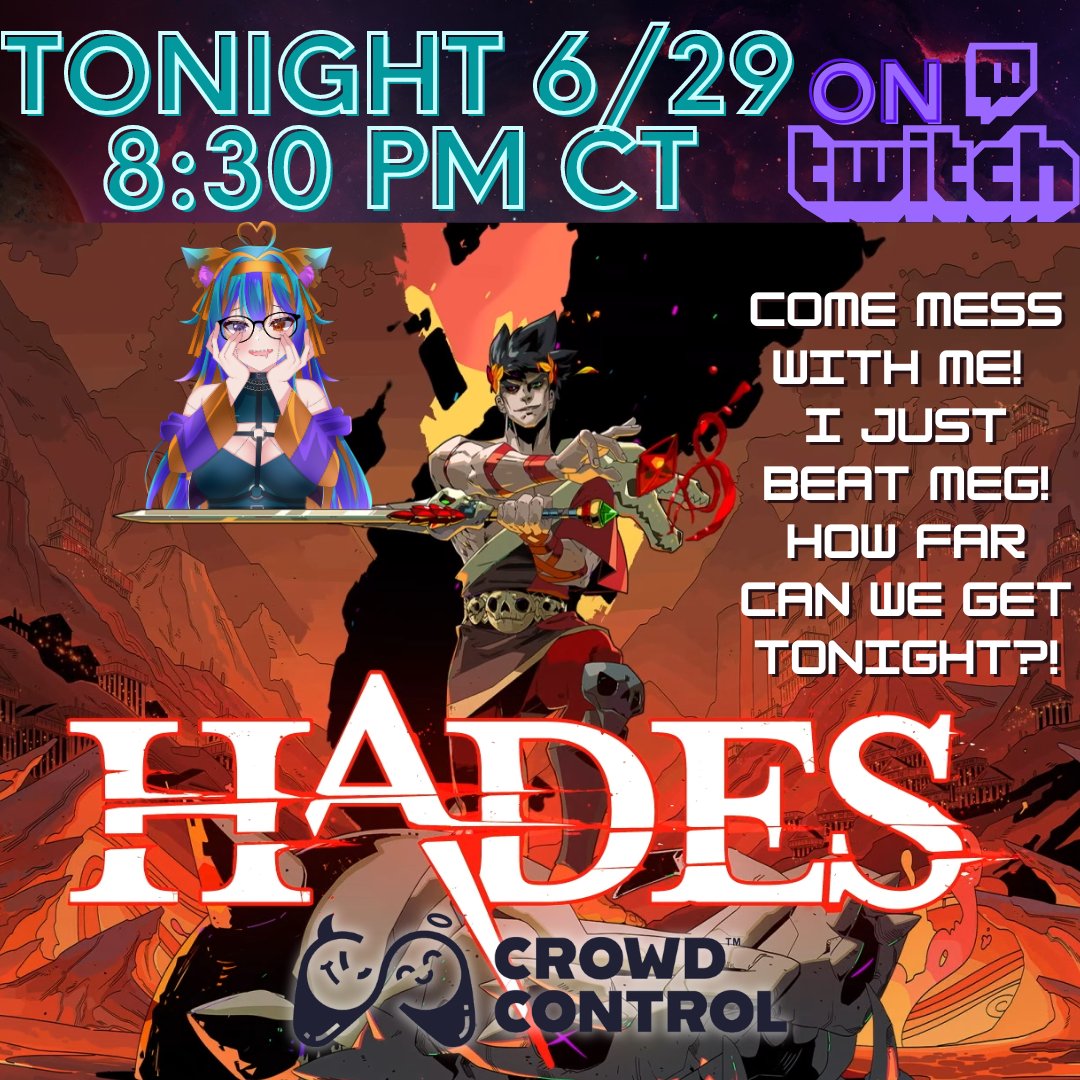 ZombiiX3_ttv's tweet photo. Tonight we go back to #HadesGame FINALLY.
i am REALLY excited to play again.
We also have @CrowdControl Support for it!
Please come out and mess with me
Come watch at 8:30 PM
#vtuber #VtuberUprising #roguelite #roguelike #twitch #chill #messwithme https://t.co/vrY7MIkI9R
