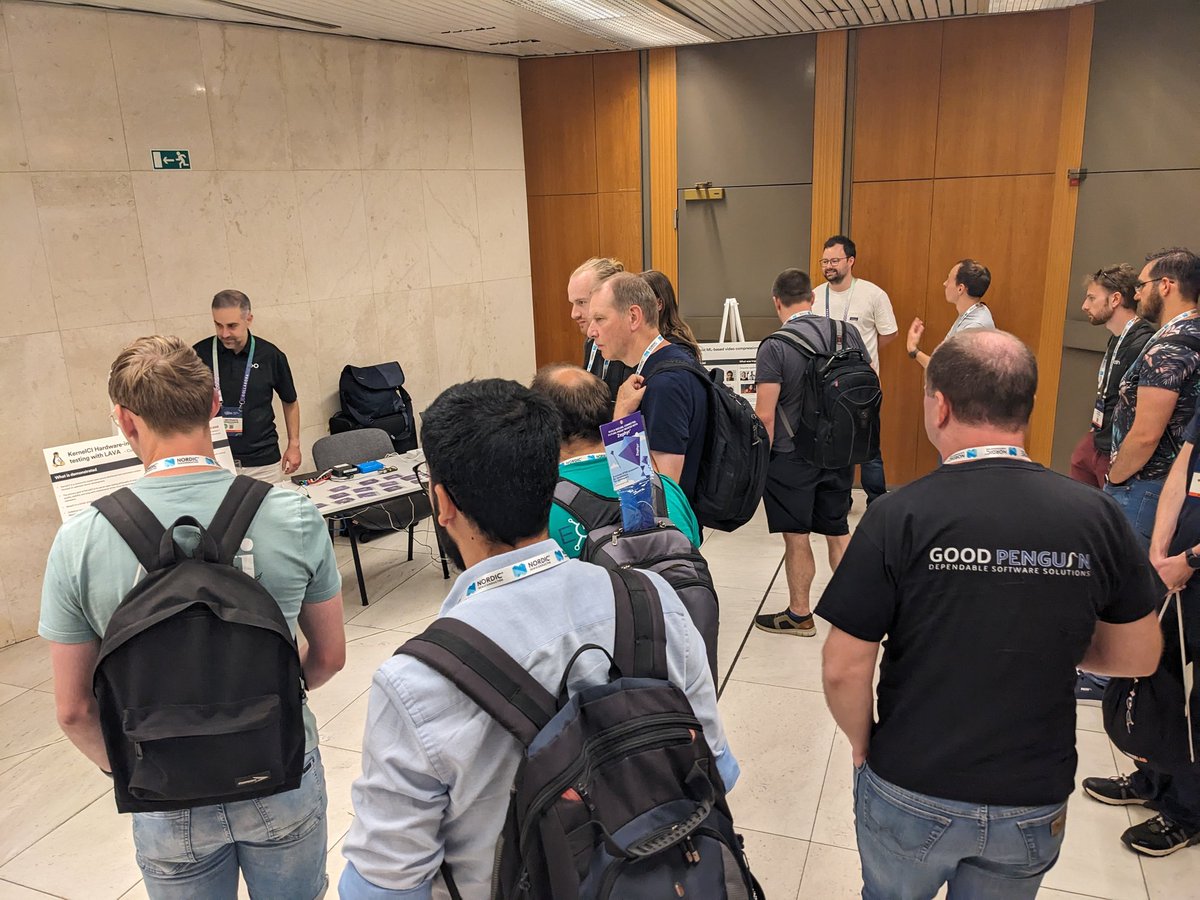ELC Technical Showcase in full swing at #EmbeddedOSSummit! This year, we're showcasing two demos: #Panfrost ML-based video compression & #KernelCI hardware-in-the-loop testing with LAVA! #OpenSource