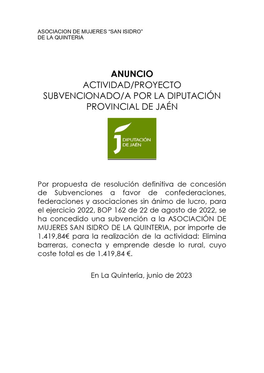 ASOCIACION DE MUJERES "SAN ISIDRO" DE LA QUINTERIA tweet media