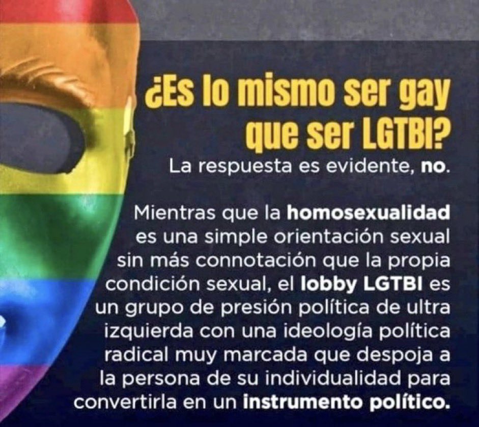 Yo soy homosexual, no soy LGTBI ni estoy colectivizado como un borrego. #DiadelOrgullo #SoloQuedaVox #DecideLoQueImporta #NiUnPasoAtrás