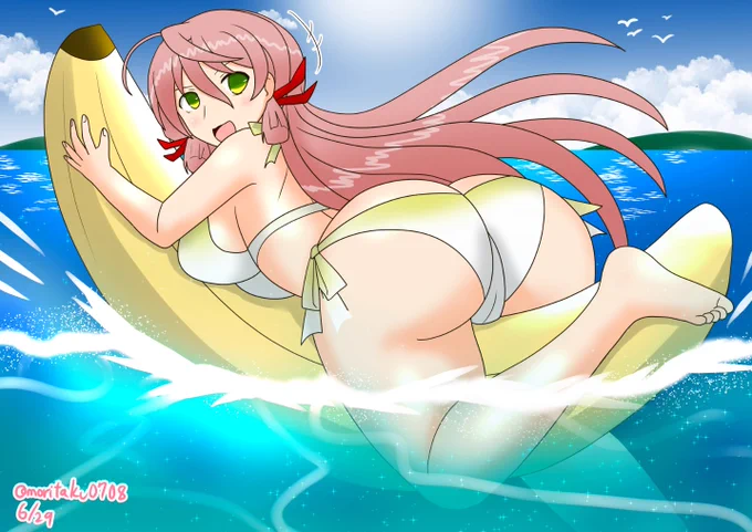 バナナボートに乗る明石 バナナボートに乗って海で思いっきり遊んじゃおう! #艦これ版深夜の真剣お絵描き60分一本勝負 #艦これ版真剣お絵描き60分一本勝負_20230629 #明石進水日