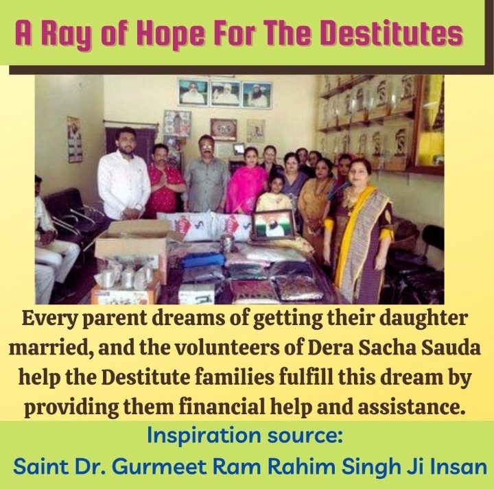 #RayOfHope for risk destitutes public welfare initiatives be dera Sacha Sauda. Free treatment & medical facilities are provided to the destitutes at sahah satnam ji speciality hospitals.
Saint Gurmeet Ram Rahim Singh ji