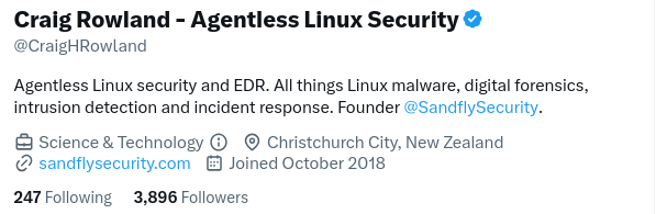 I want to get to 4,000 followers. Anyone out there that likes reading about Linux forensics, intrusion detection and incident response want to follow, re-tweet and help me out?