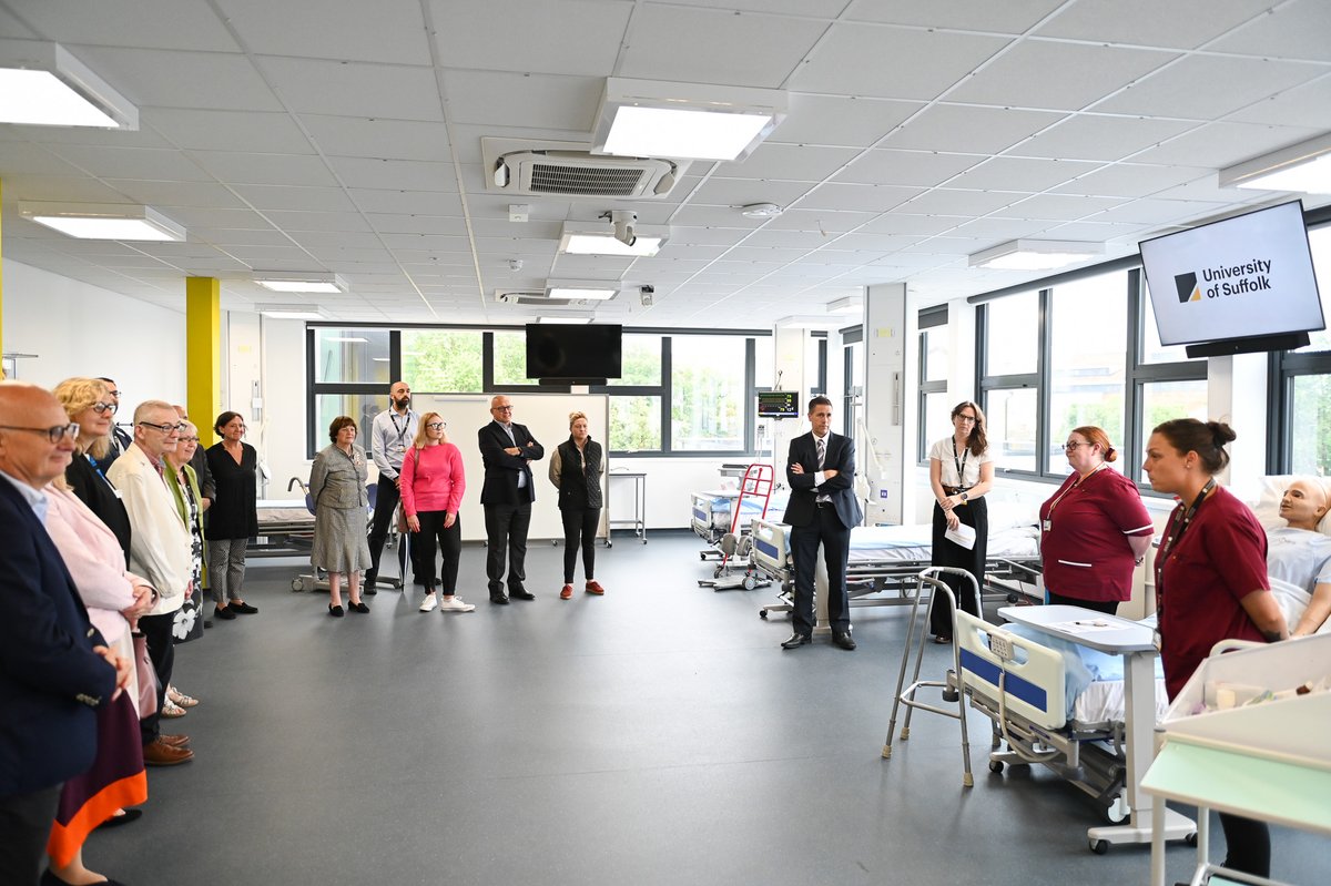 UniofSuffolk's tweet photo. We were delighted to welcome guests for the official opening of our new Health &amp; Wellbeing Building today, featuring state-of-the-art simulation spaces, hospital wards, midwifery birthing unit and radiography suite! Full story here: https://t.co/0pcHr4LVnw #UniversityofSuffolk https://t.co/H0CKfpf7IR