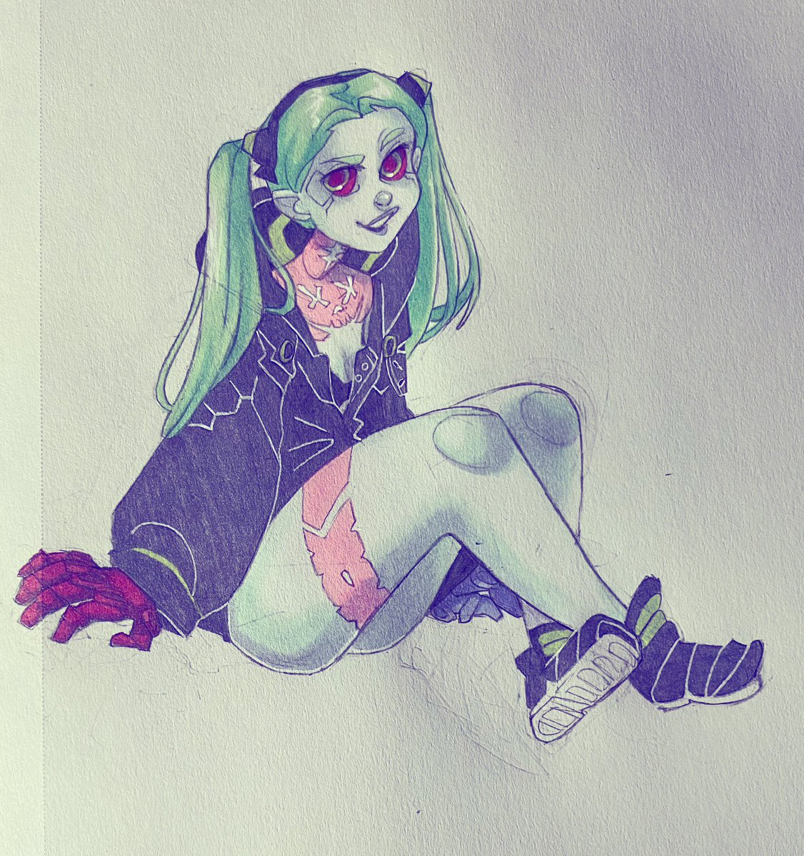 superchi_art's tweet photo. Here’s a #pencil and #Copic #drawing of #Rebecca from Cyberpunk: Edgerunners. #fanart #ArtistOnTwitter #artoftheday #cyberpunk #becca #copicart #greenhair #edgerunnersrebecca #edgerunners #cutegirl #tattoo #traditionalart #anime https://t.co/letvfi7OyP