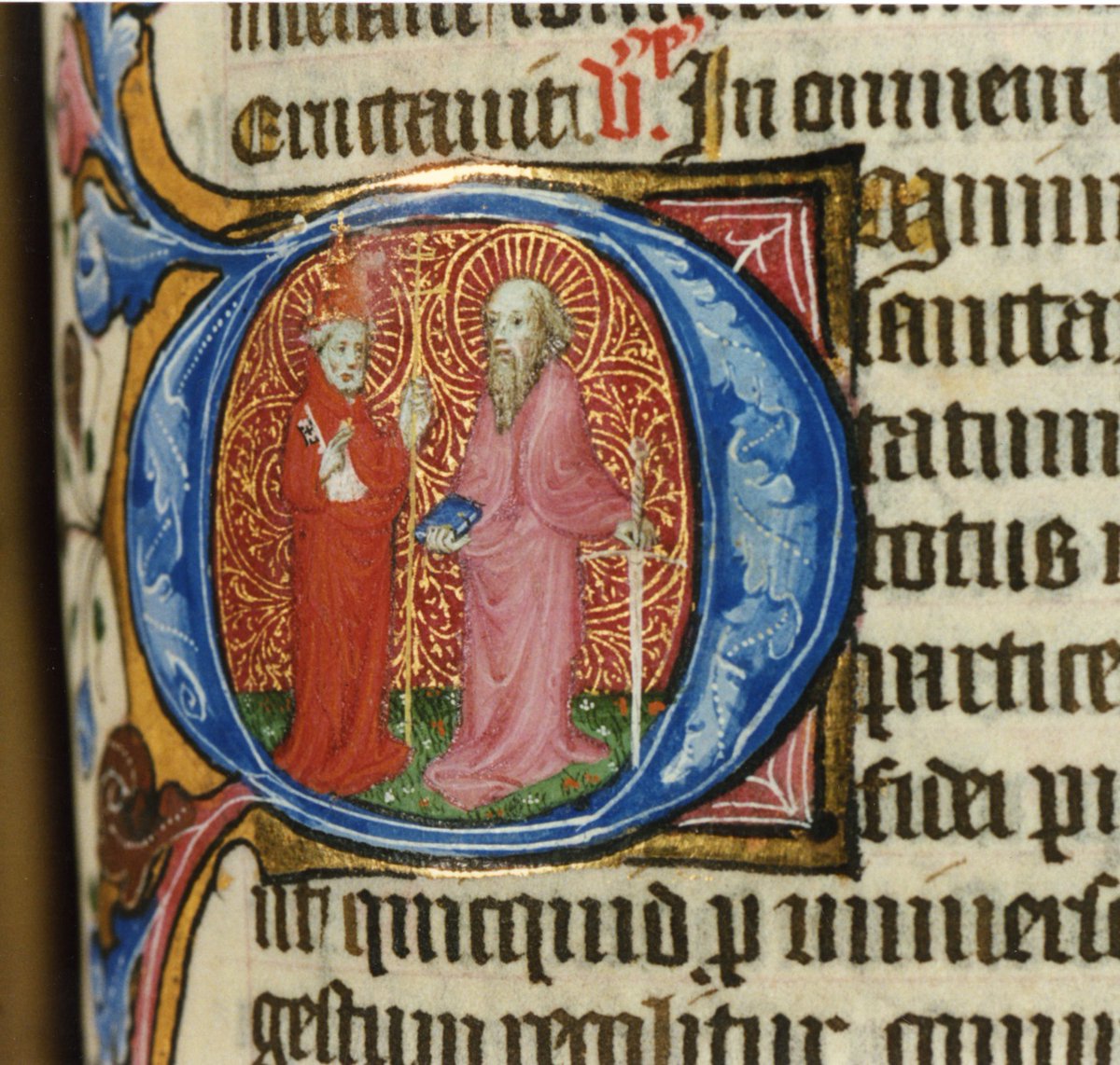 lampallib's tweet image. Today is the Feast Day of Saint Peter and Saint Paul. This finely decorated initial from the early 15th century Chicheley Breviary shows the saints with their traditional attributes - Peter holds a key and Paul a sword. [MS 69] #FeastDay