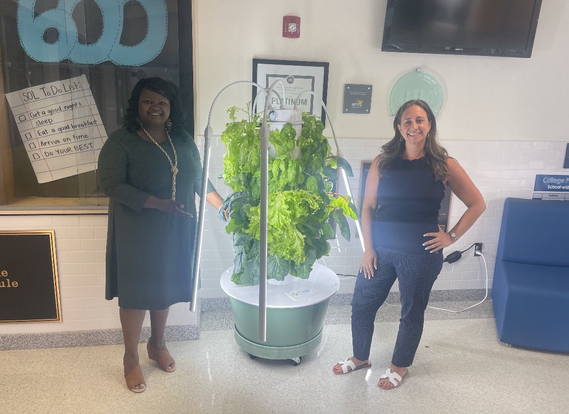 CPES4LIFE's tweet photo. Thank you @lasilvervb for coming to visit CPES and see our hydroponic tower 🌱 lettuce 🥬 is sprouting! Ready for eating 🥗 @DrManigo @sarapmendez1 @VBTitleI @vbschools @vbscratch #CPESProud https://t.co/5BKf8T2WrM