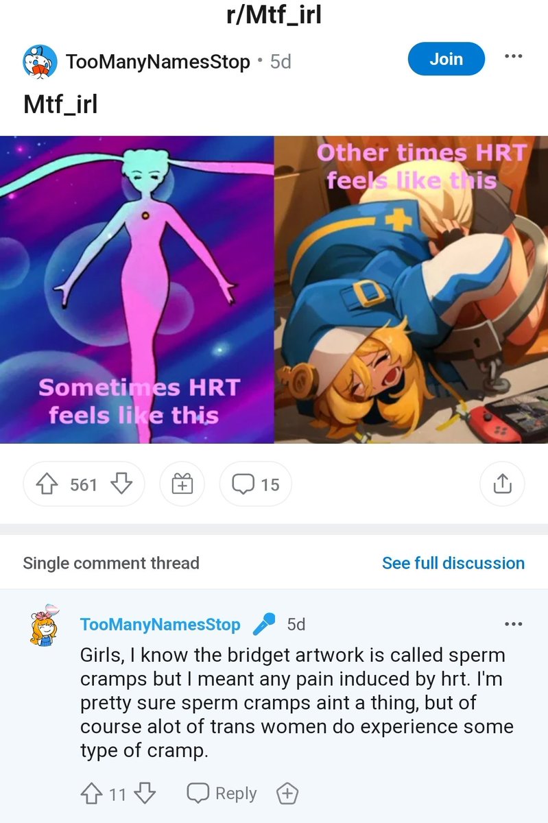 Males Of Reddit on Twitter "True and honest woman thinks HRT is giving him ball cramps"