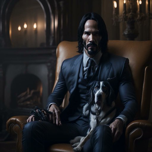 🐶💥 Exciting sneak peek from #JohnWick4! Check out this amazing AI-generated image of John Wick, played by Keanu Reeves, sitting with his loyal companion. The bond between man and dog is unbreakable🎬 #JohnWick #AIgeneratedimage