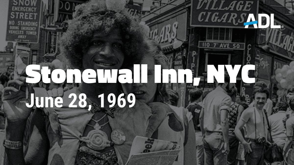 ADL_Connecticut's tweet photo. Today marks 54 years since the Stonewall uprising, a milestone in the movement for LBGTQ+ rights. We're inspired by the bravery of Marsha P. Johnson, Sylvia Rivera, and other members of the LGBTQ+ community who were part of Stonewall as we continue the fight against hate. https://t.co/0OqT1oQaSS