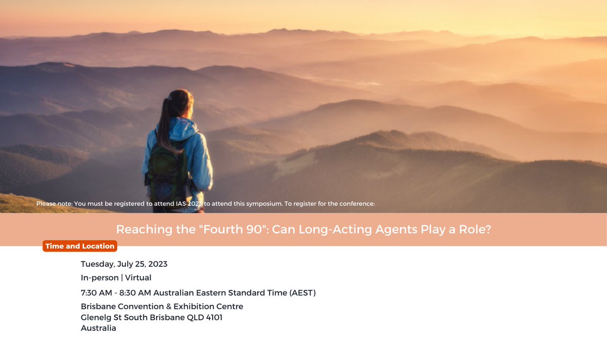 Don't miss out on the conversation about the 'Fourth 90' and long-acting agents at #IAS2023! Join @RajaAzwa and other faculty in Brisbane or virtually for a live symposium discussing opportunities and challenges with long-acting ART. Register now: clinicaloptions.com/events/long-ac…