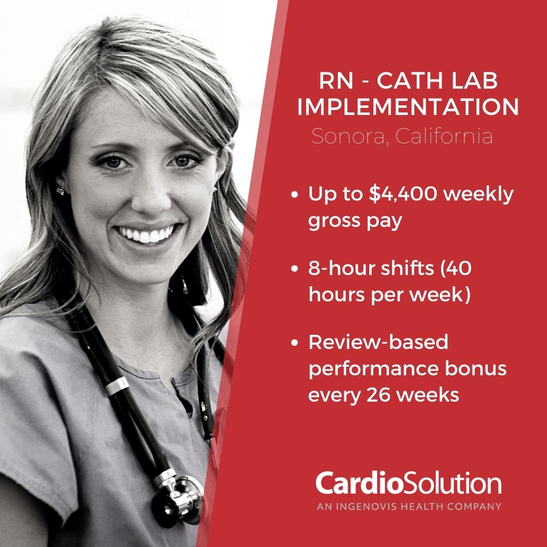 We're currently seeking a #cathlabnurse for a 26-week assignment in Sonora, CA paying up to $4,400 weekly. Apply here: cardiosolution.com/job/cath-lab-r…