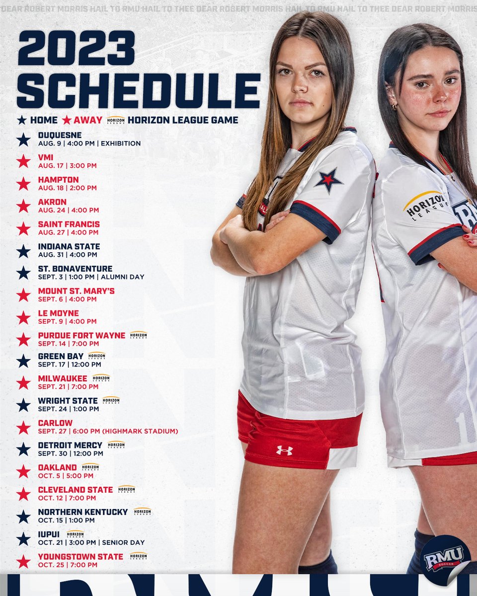 OUR SCHEDULE IS HERE!!😎

𝐍𝐄𝐖𝐒: 𝐂𝐨𝐥𝐨𝐧𝐢𝐚𝐥𝐬 𝐀𝐧𝐧𝐨𝐮𝐧𝐜𝐞 𝟐𝟎𝟐𝟑 𝐒𝐜𝐡𝐞𝐝𝐮𝐥𝐞

📰: rmucolonials.com/news/2023/6/29…

<a href="/HorizonLeague/">Horizon League</a> 

#BobbyMo | 🔵⚽️🔴 | #RMUnite #HLWSOC