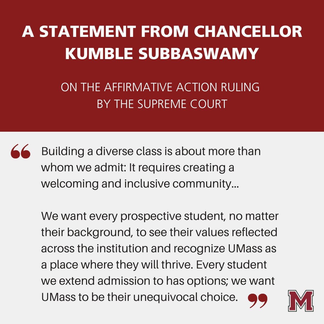 A statement from Chancellor Kumble Subbaswamy on the recent Affirmative Action ruling by the U.S. Supreme Court. 🔗 Read the full statement here: bit.ly/3Nzzb3H