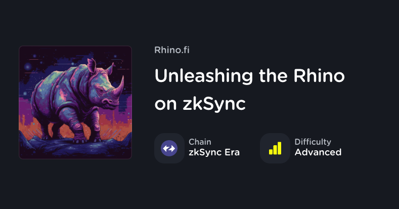 🦏 RHINO ON ZKSYNC 🦏

<a href="/rhinofi/">Rhino.fi</a> is the leading multichain DeFi aggregator, from one self-custodial layer2 wallet!

Learn how to bridge, deposit, and supply your assets into a Vault in our newest Quest 🔥

l3.xyz/UnleashingRhino