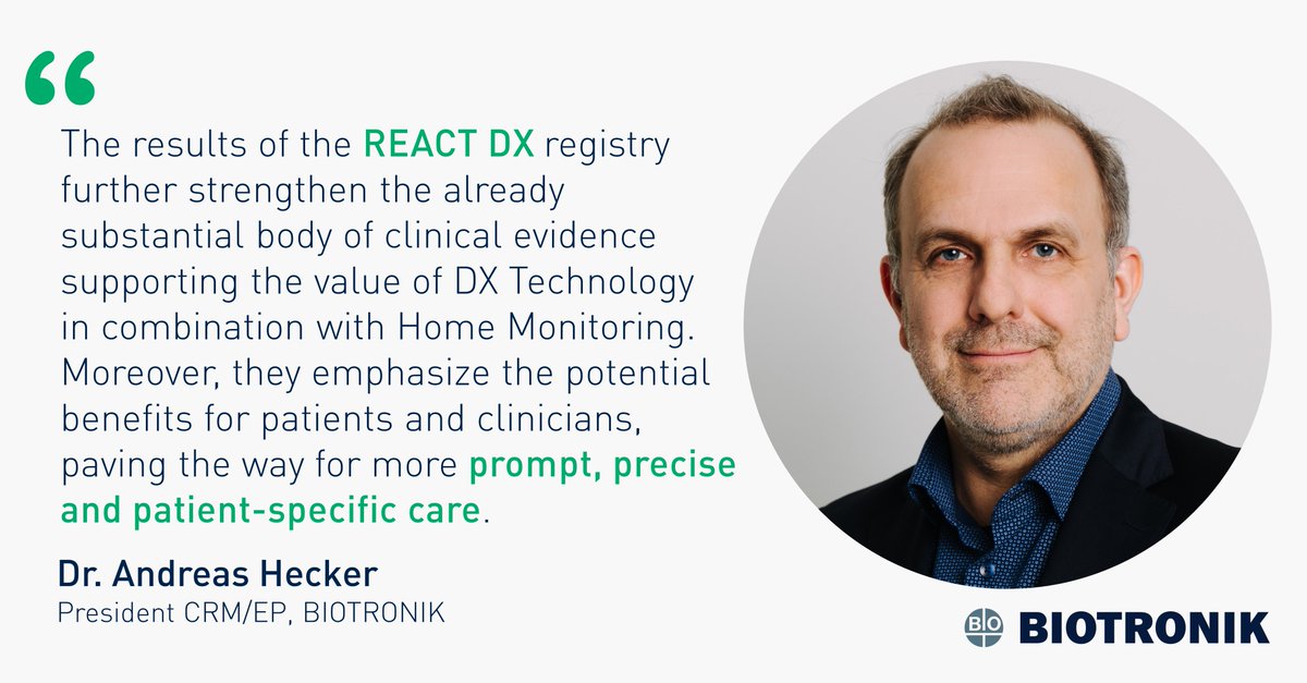 BIOTRONIK_US's tweet photo. The results of the REACT DX study further strengthen the already substantial body of clinical evidence supporting the value of #DXTechnology in combination with BIOTRONIK Home Monitoring®.

Read more ➡️ https://t.co/MmxWsWiA5R

#CardiologyResearch #HomeMonitoring #DXTechnology https://t.co/AiiWnr0aMk