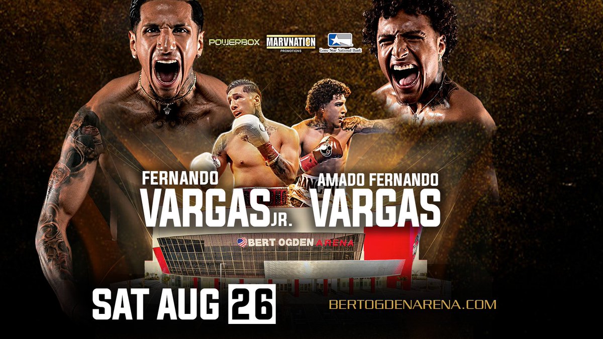 BertOgdenArena_'s tweet image. IT'S ON‼

Sons of the legendary, and two-time former World Champion, Fernando "El Feroz" Vargas will be showcased on Saturday, August 26th. You don't want to miss it! Get your tickets now!

🎟 bit.ly/3psp1cZ

#BertOgdenArena #powerbox #premiereboxing