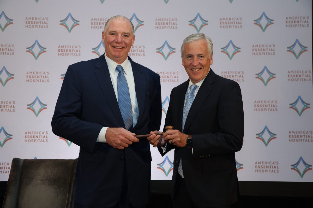 Proud to welcome Charlie Shields, president & CEO @UHKCMO, as our new board chair, we look forward to a great year ahead! Thank you to our past chair, @EricDicksonCEO, president & CEO @umassmemorial, for his leadership & dedication to #EssentialHospitals. bit.ly/443xYZk