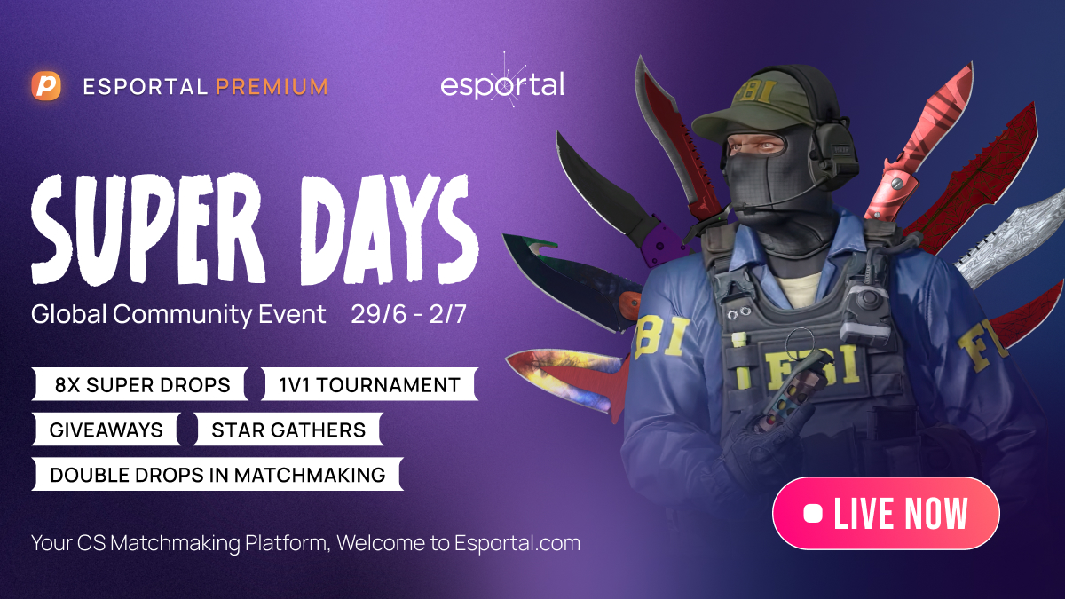 EsportalGER's tweet photo. Es ist mal wieder Zeit für die Esportal Super Days 🔥

Neben einem 1vs1 Cup gibt es auch in den Matchmaking Lobbys eine 2x höhere Drop Chance! Je mehr Spiele an den Super Days gespielt werden, desto mehr Drops werden gedroppt 💸

➡️https://t.co/R3nmBJnLj9 https://t.co/yCl3qq1jmF