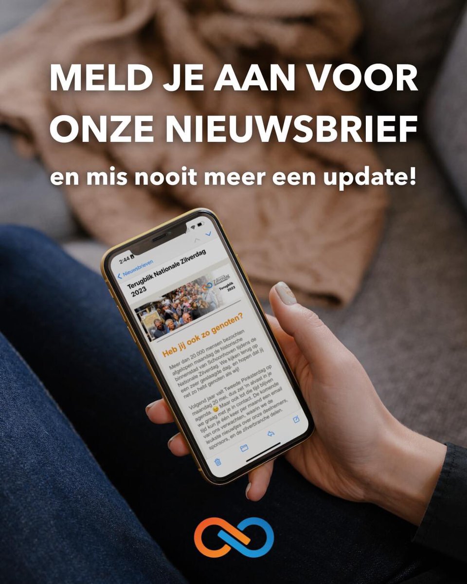 Elke eerste vrijdag van de maand versturen wij onze nieuwsbrief met daarin de laatste nieuwtjes, de leukste terugblikken, en natuurlijk nieuwe aankondigingen over de aankomende Zilverdag!

Meld je snel aan via zilverdag.nl/nieuwsbrief-aa… en mis nooit meer een update!