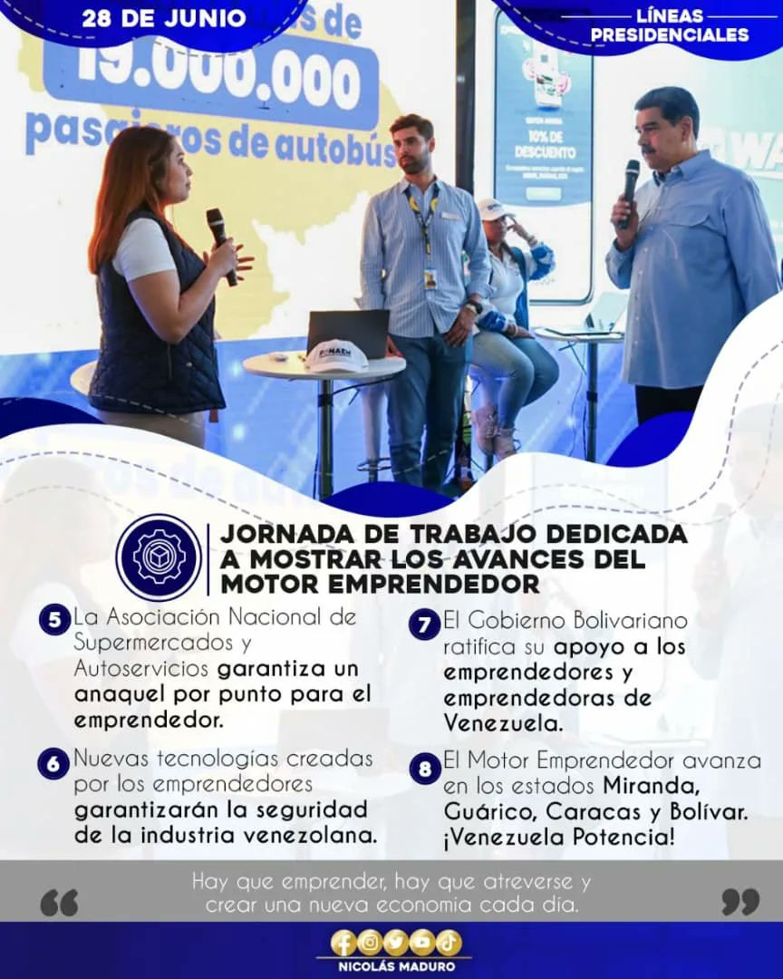 #LíneasPresidenciales

Emprender juntos es la misión, es la tarea y es lo que tenemos que seguir fortaleciendo, un hermoso milagro que nació para construir el nuevo esquema económico de la Patria. 

#EmpoderarElPoderPopular 
#ComunaONada

@NicolasMaduro
@jaarreaza