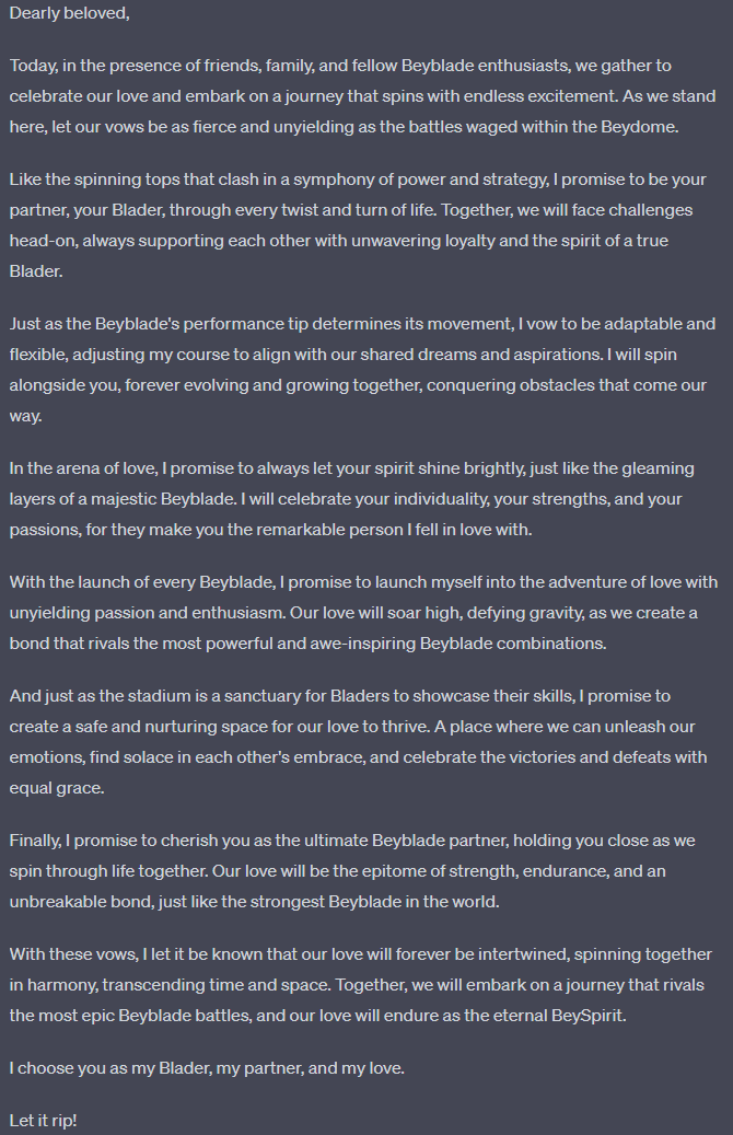 pofflecake's tweet image. VA Challenge! reply with your take on the beyblade wedding vows :) 

#voiceacting #Vtuber #Vtuberchallenge