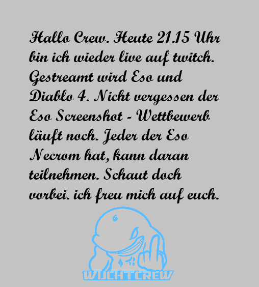 wuchtdrescher's tweet photo. Hallo Crew. Stream heute 21.15 Uhr live bei twitch, siehe Bild.
#twitchtv #twitchstreamer #TwitchAffliate #JustChatting #smallstreamers #twitch #esostreamteam 
https://t.co/AYn0FoUBJ9 https://t.co/2sLIRYbwZV