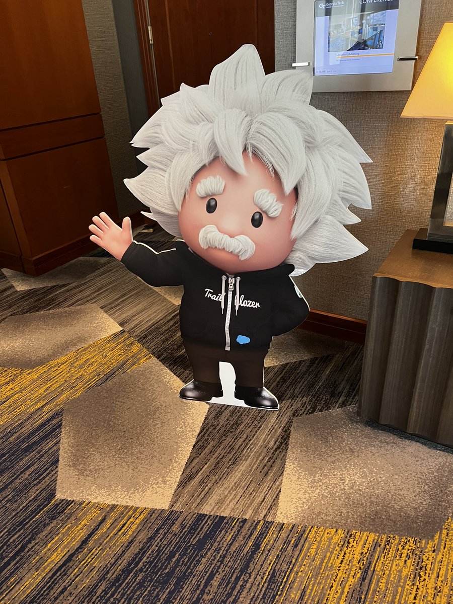 amarable1's tweet photo. Excited for my first Southeast Dreamin #SED23. Came across my favorite Salesforce mascot during registration #Einstein #AI https://t.co/HiwJkgxbbh