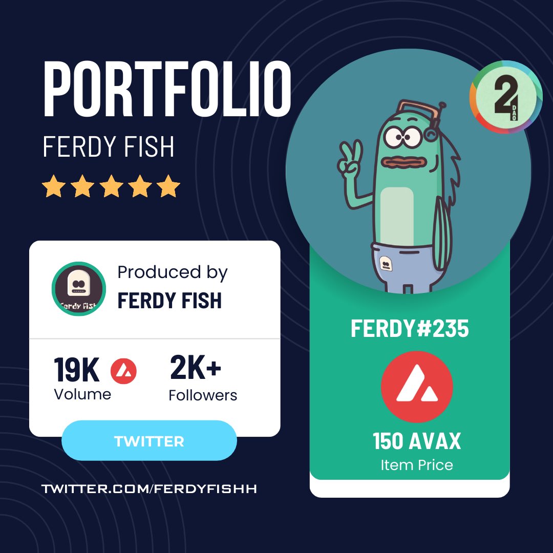 0x24Dao's tweet photo. We love transparency and we will continuously share the NFTs we purchase with you.

Let's start with the NFTs in our portfolio. First up is Ferdy Fish.

@ferdyfishh has the best memes on #Avax and also offers a great gambling experience. https://t.co/jcIRJNgdOH