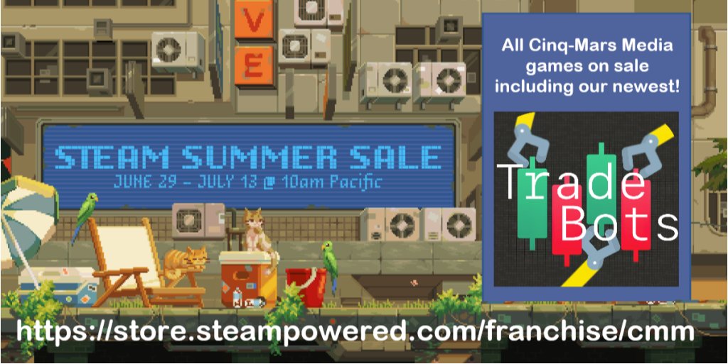 cinqmarsmedia's tweet image. Steam Summer Sale -- 20% off Trade Bots and discounts on all of our games!
store.steampowered.com/app/1899350/Tr…
#SteamSummerSale #IndieGameDev #SynonymyGame #CopyEditorGame #LazyChessGame #DevilsCalc