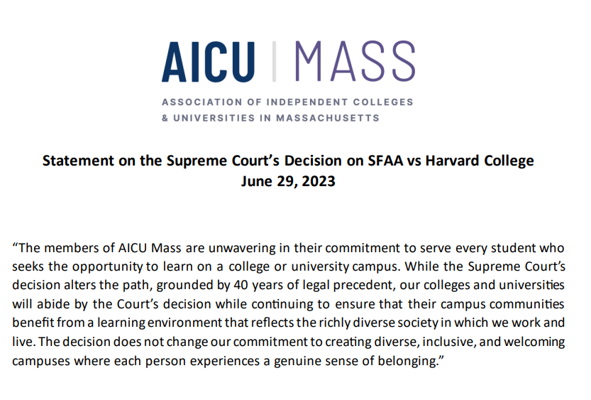 Our statement regarding today's Supreme Court decision on race-conscious admissions policies