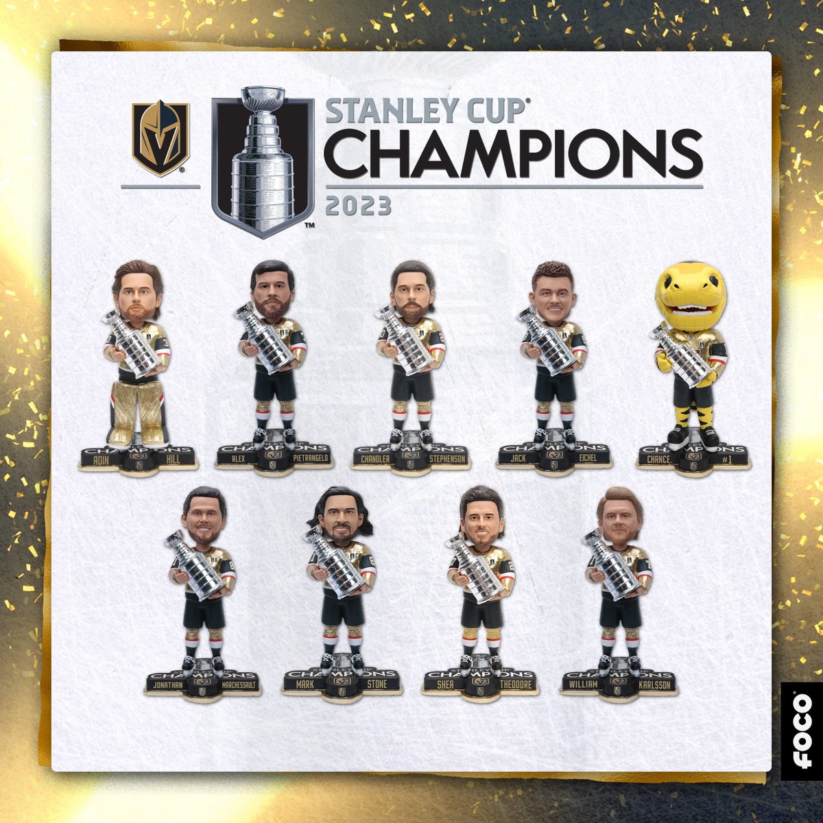GIVEAWAY! One lucky #VegasBorn Golden Knights fan has the chance to WIN one of these <a href="/FOCOusa/">FOCO</a> Vegas Golden Knights #StanleyCup Champions Bobbleheads!

TO ENTER:
1. RT this post
2. FOLLOW me (<a href="/VGKFlamingo/">Victory Flamingo🦩</a>), @focousa, and <a href="/focobobbles/">FOCO BOBBLES</a> 
3. Reply with your favorite VGK GIF by July 7