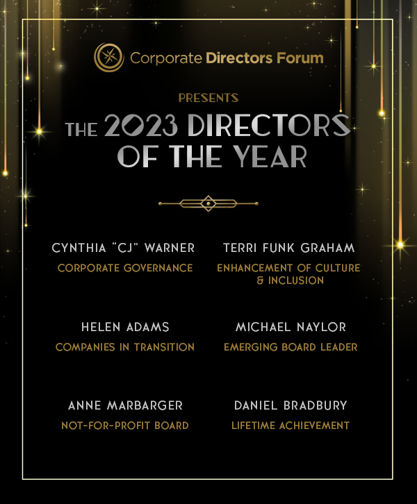 🌟 Announcing the winners of the 2023 Director of the Year Award! Join us on September 7 as we recognize 6 exceptional board leaders. Learn more: …of-the-year-awards.directorsforum.com
#DirectorOfTheYear #LeadershipExcellence #BoardLeadership #BoardDirectors #Governance